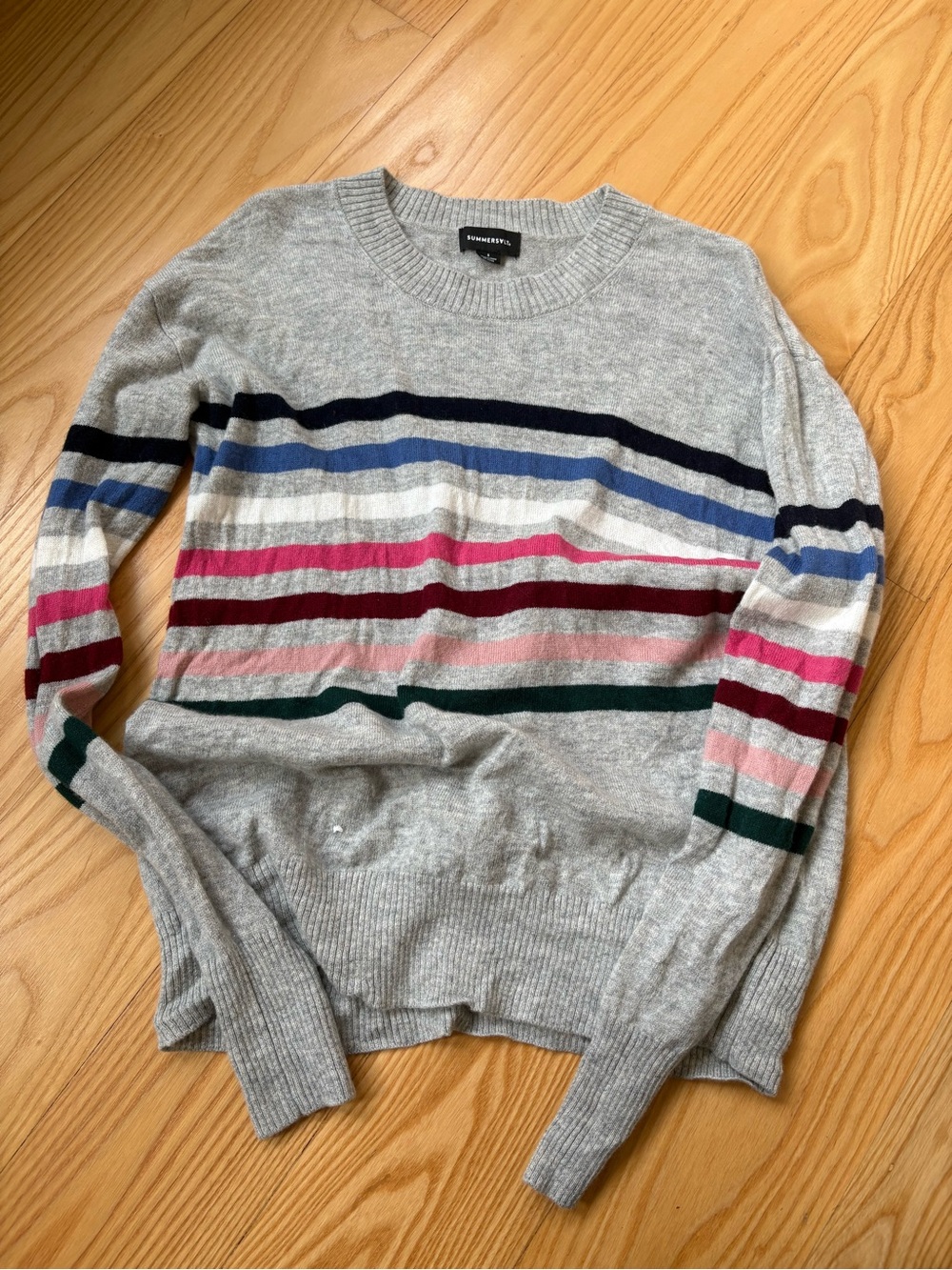 Summer Salt Merino Wool Crewneck Sweater with Multicolor Stripes